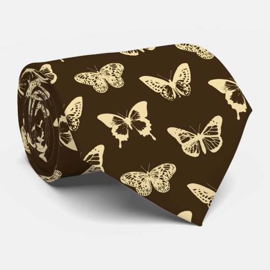 Butterfly sketch, beige op chocoladebruin stropdas (Opgerold)