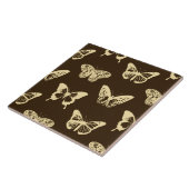 Butterfly sketch, beige op chocoladebruin tegeltje (Zijkant)