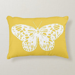 Butterfly sketch, mosterdgoud en wit accent kussen