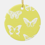 Butterfly sketch, mosterdgoud en wit keramisch ornament (Voorkant)