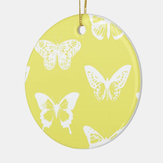 Butterfly sketch, mosterdgoud en wit keramisch ornament (Links)