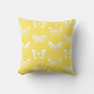 Butterfly sketch, mosterdgoud en wit kussen