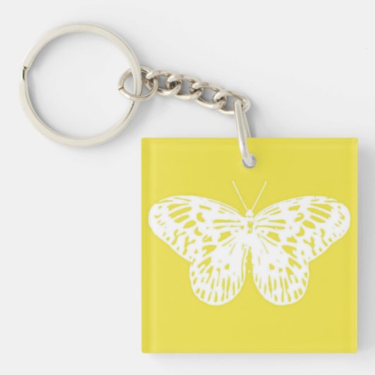 Butterfly sketch, mosterdgoud en wit sleutelhanger (Voorkant)