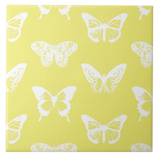 Butterfly sketch, mosterdgoud en wit tegeltje (Voorkant)
