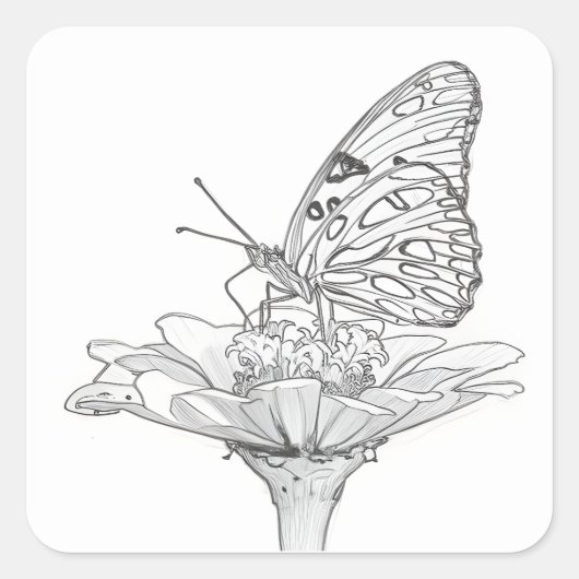 Butterfly Sketch tekening Vierkante Sticker (Voorkant)