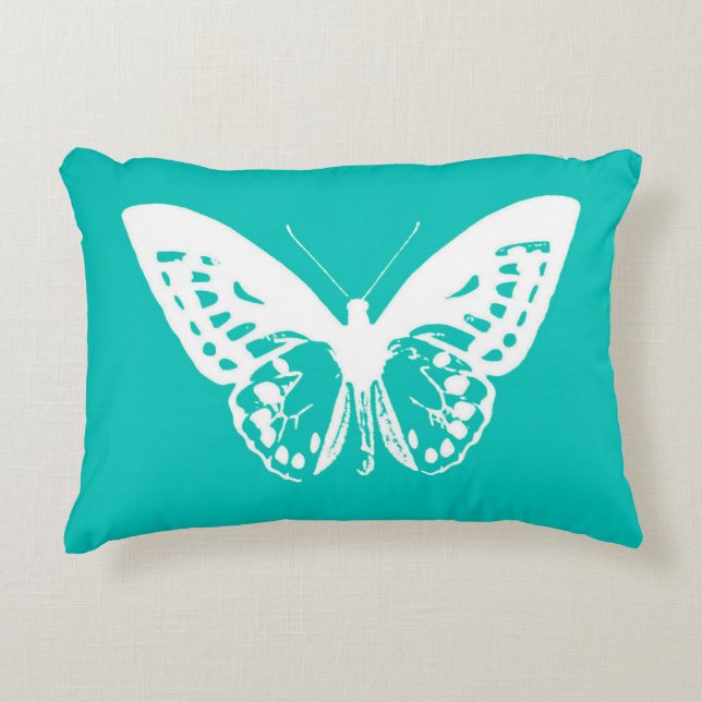 Butterfly sketch, turquoise en white accent kussen (Voorkant)