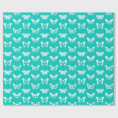 Butterfly sketch, turquoise en white cadeaupapier (Vlak)