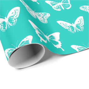 Butterfly sketch, turquoise en white cadeaupapier
