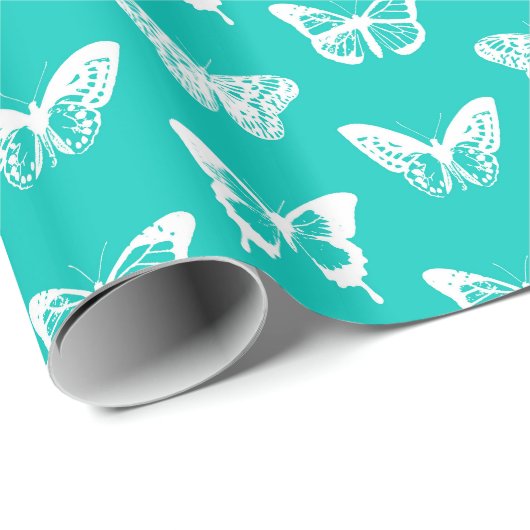 Butterfly sketch, turquoise en white cadeaupapier (Rol Hoek)