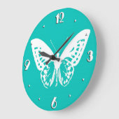 Butterfly sketch, turquoise en white grote klok (Hoek)
