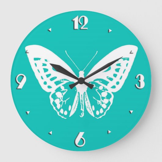 Butterfly sketch, turquoise en white grote klok (Voorkant)