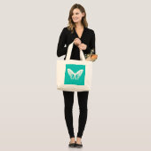 Butterfly sketch, turquoise en white grote tote bag (Voorkant (model))