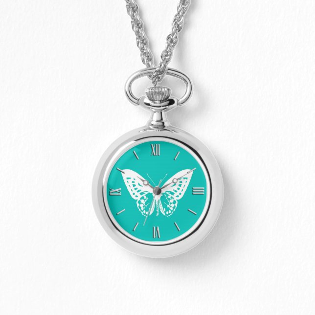 Butterfly sketch, turquoise en white horloge (Voorkant)