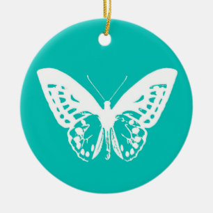 Butterfly sketch, turquoise en white keramisch ornament