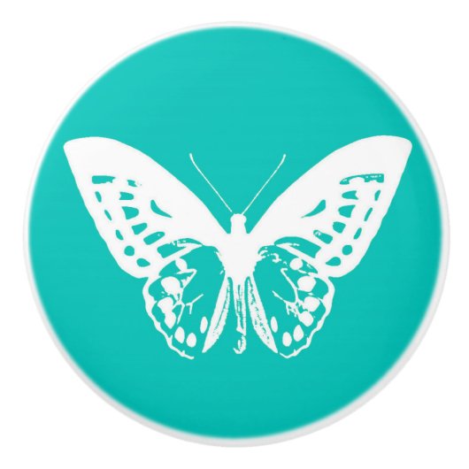 Butterfly sketch, turquoise en white keramische knop (Voorkant)