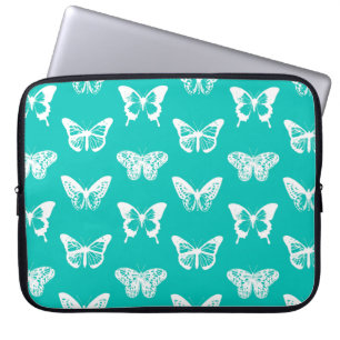 Butterfly sketch, turquoise en white laptop sleeve