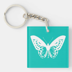 Butterfly sketch, turquoise en white sleutelhanger