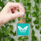 Butterfly sketch, turquoise en white sleutelhanger (Hand)