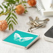 Butterfly sketch, turquoise en white sleutelhanger (Zijkant)