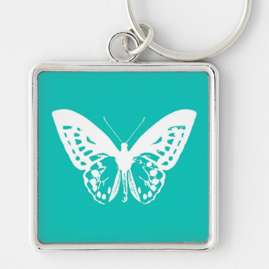 Butterfly sketch, turquoise en white sleutelhanger (Voorkant)