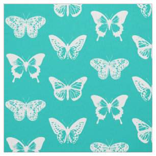 Butterfly sketch, turquoise en white stof