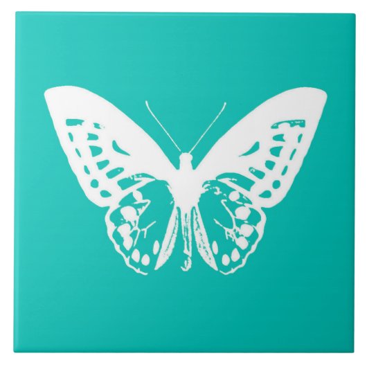 Butterfly sketch, turquoise en white tegeltje (Voorkant)