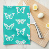Butterfly sketch, turquoise en white theedoek (Quarter Fold)