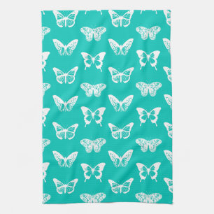 Butterfly sketch, turquoise en white theedoek