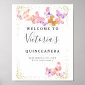 Butterfly Skies Coral Gold Butterflies Welkom Poster (Voorkant)