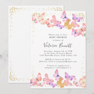 Butterfly Skies Coral Gold Confetti Baby shower Kaart