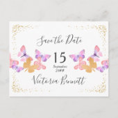 Butterfly Skies Coral Gold Confetti Save the Date Aankondigingskaart (Voorkant)
