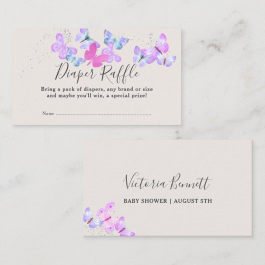 Butterfly Skies roze Butterflies Diaper Raffle Informatiekaartje (Voorkant / Achterkant)