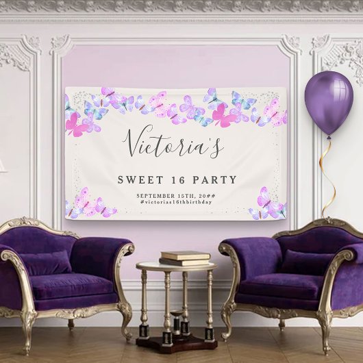 Butterfly Skies roze Waterverf Butterflies Spandoek