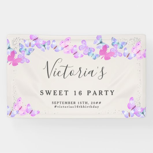 Butterfly Skies roze Waterverf Butterflies Spandoek (Horizontaal)