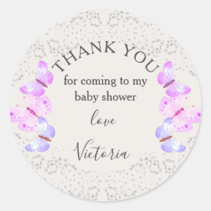 Butterfly Skies Roze Zilveren Confetti Dank u Ronde Sticker