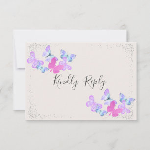 Butterfly Skies Roze Zilveren Confetti RSVP Kaartje