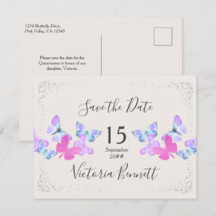 Butterfly Skies Roze Zilveren Confetti Save the Da Aankondigingskaart