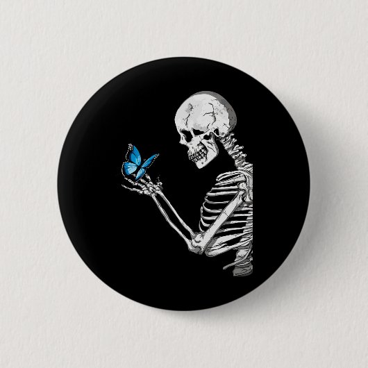 Butterfly Skull Skeleton Retro Halloween Ronde Button 5,7 Cm (Voorkant)