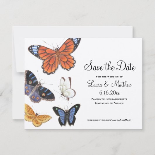 Butterfly slaat de datum op - illustratie save the date (Voorkant)
