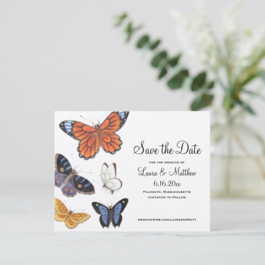 Butterfly slaat de datum op - illustratie save the date (Staand voorkant)