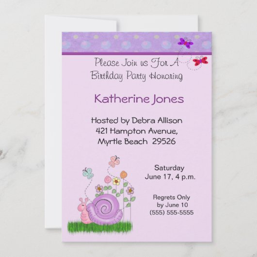 Butterfly & Snail Verjaardag uitnodiging (Voorkant)