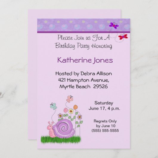 Butterfly & Snail Verjaardag uitnodiging (Voorkant / Achterkant)