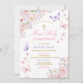 Butterfly Soft Floral First Holy Communion Kaart (Voorkant)