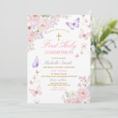 Butterfly Soft Floral First Holy Communion Kaart (Staand voorkant)