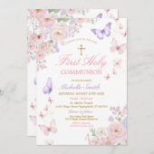Butterfly Soft Floral First Holy Communion Kaart (Voorkant / Achterkant)