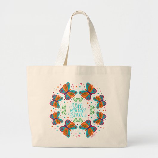 Butterfly Soul Quote Harten Leuke Stippen Inspiriv Grote Tote Bag (Voorkant)
