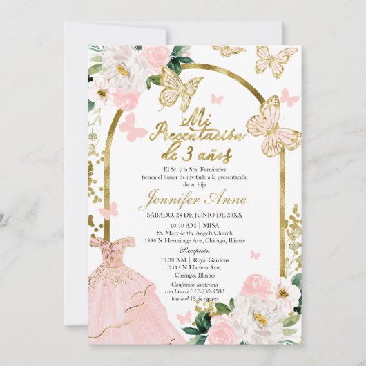 Butterfly Spain Girl Mi Presentación de 3 Años Kaart (Voorkant)