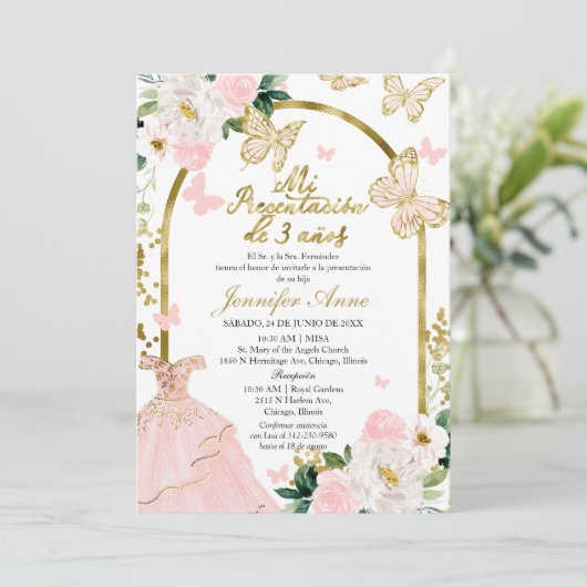 Butterfly Spain Girl Mi Presentación de 3 Años Kaart (Staand voorkant)