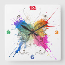 Butterfly Splash Art Clock