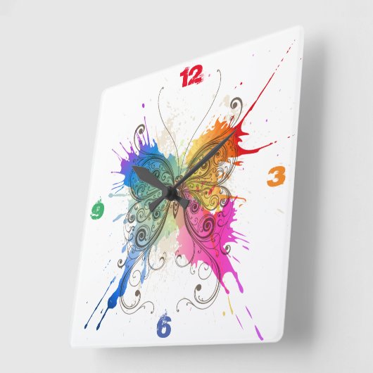 Butterfly Splash Art Clock Vierkante Klok (Hoek)
